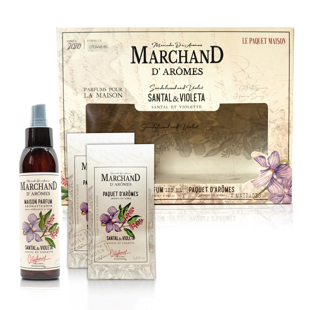 MARCHAND D AROMES SANTAL Y VIOLETAS HOME SPRAY X 125 ML.